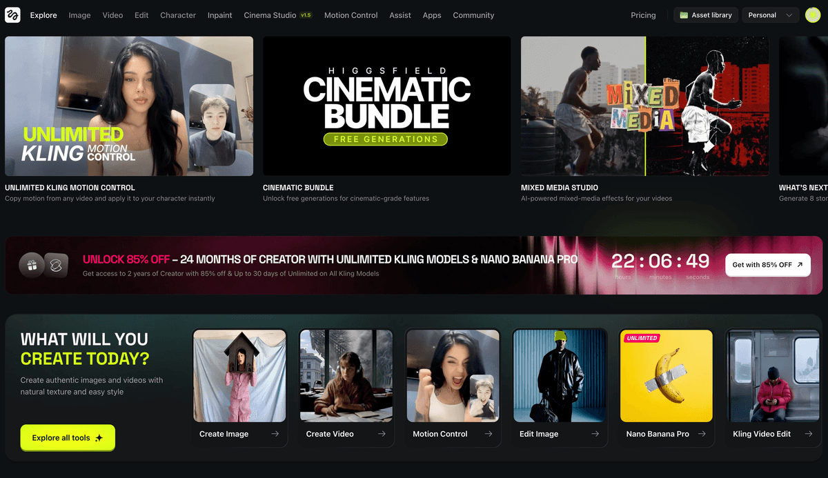 ادخل على موقع Higgsfield AI
