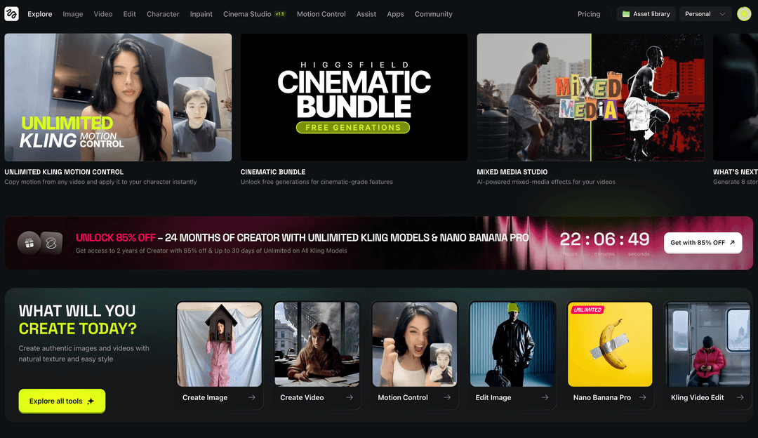 ادخل على موقع Higgsfield